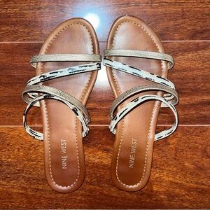 Nine West Brown and Cream Animal Print Strappy Sandals